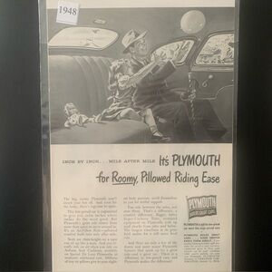 Vintage 1948 Plymouth Roomy Pillowed Riding Ease Ad Advertisement